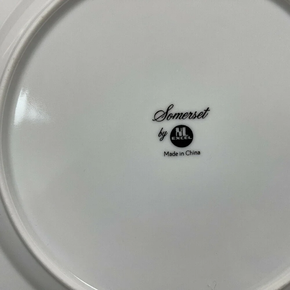 Somerset‎ by NL Excel Dinner Plates White Blue Floral Platinum Trim Lot of 2